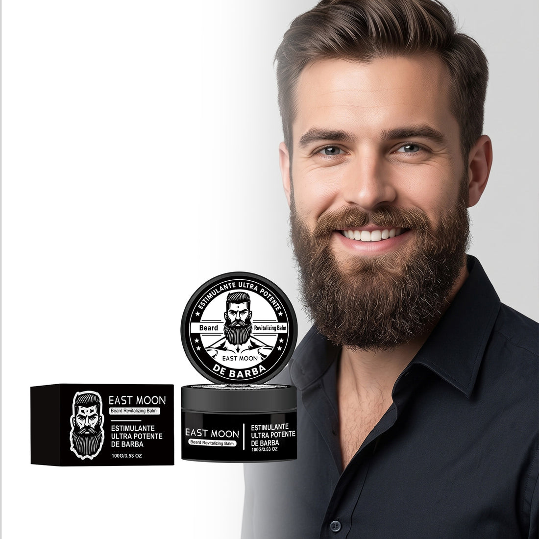 EAST MOON Beard Balm for Coarse Hair — product and front packaging