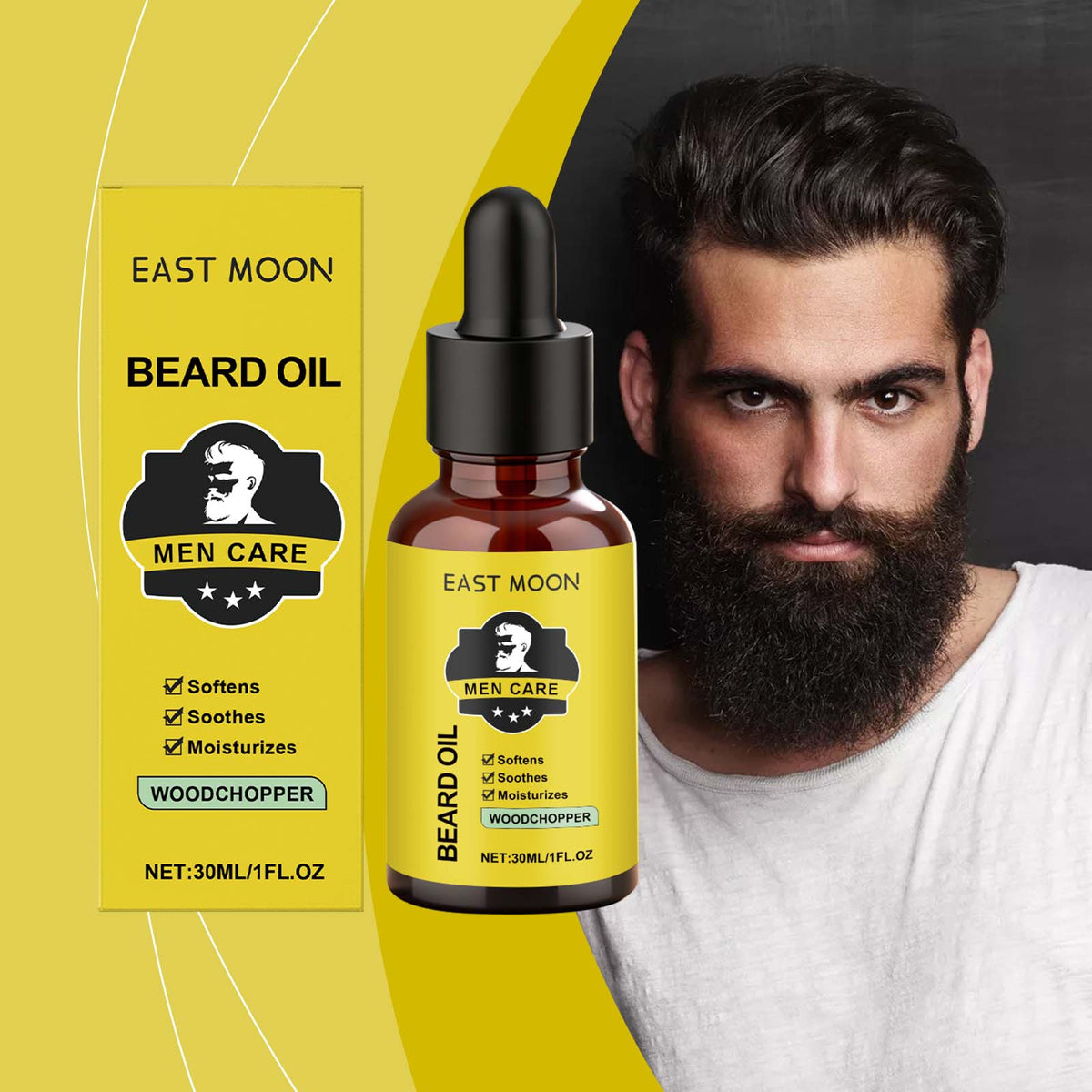 EAST MOON Beard Oil — product and pack contents