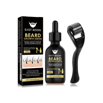 EAST MOON Beard Roller Kit with Biotin Serum — product and front packaging