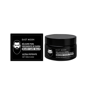 EAST MOON Beard Balm with Argan & Maca — front label and pack contents
