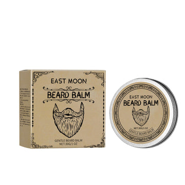 EAST MOON Cigar-Scented Beard Balm with Beeswax — product and front packaging