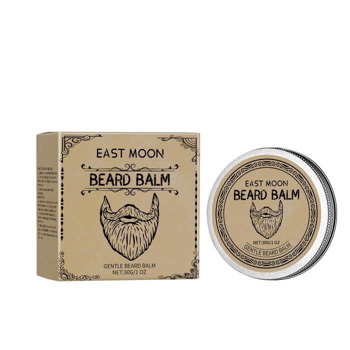 EAST MOON Cigar-Scented Beard Balm with Beeswax — product and front packaging