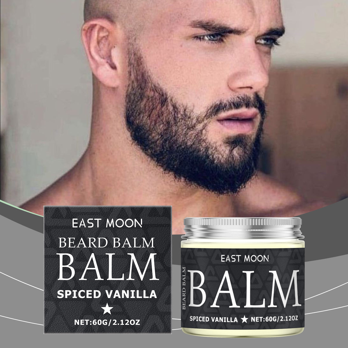 EAST MOON Spiced Vanilla Beard Balm — product and packaging