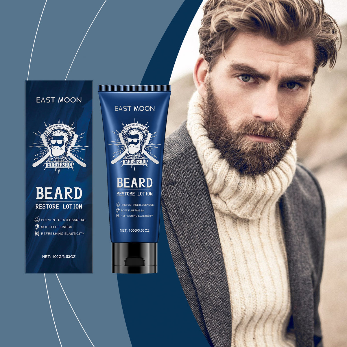 EAST MOON Sandalwood Beard Conditioner — product and packaging