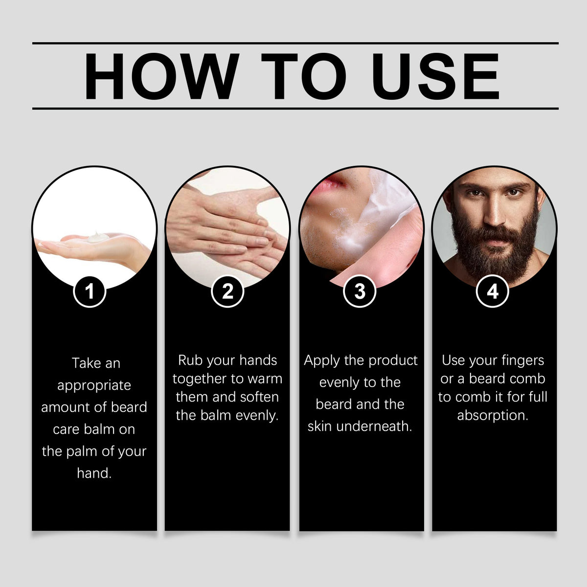 EAST MOON Beard Balm with Argan & Maca — step-by-step application guide