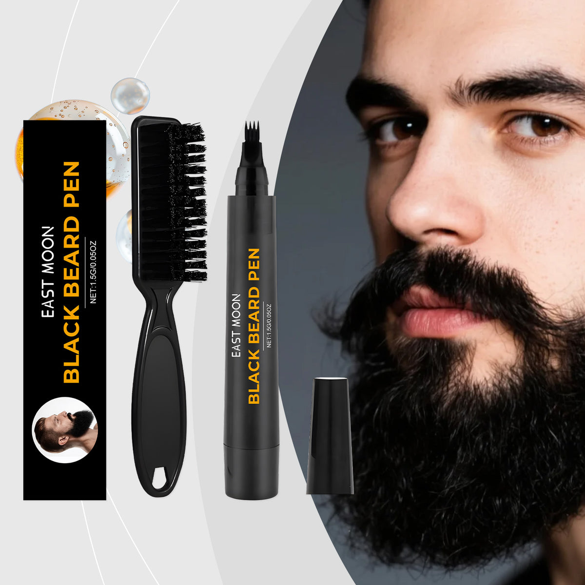 EAST MOON Black Beard Filler Pen & Brush — product label and pack contents