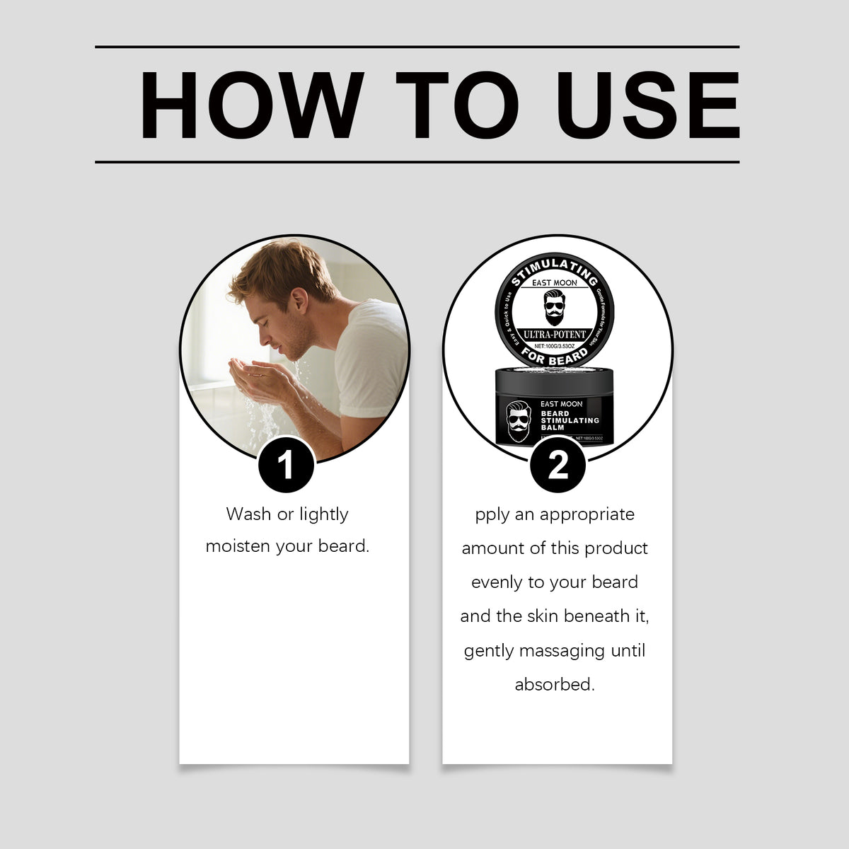 EAST MOON Beard Balm with Aloe & Vitamin E — step-by-step application guide