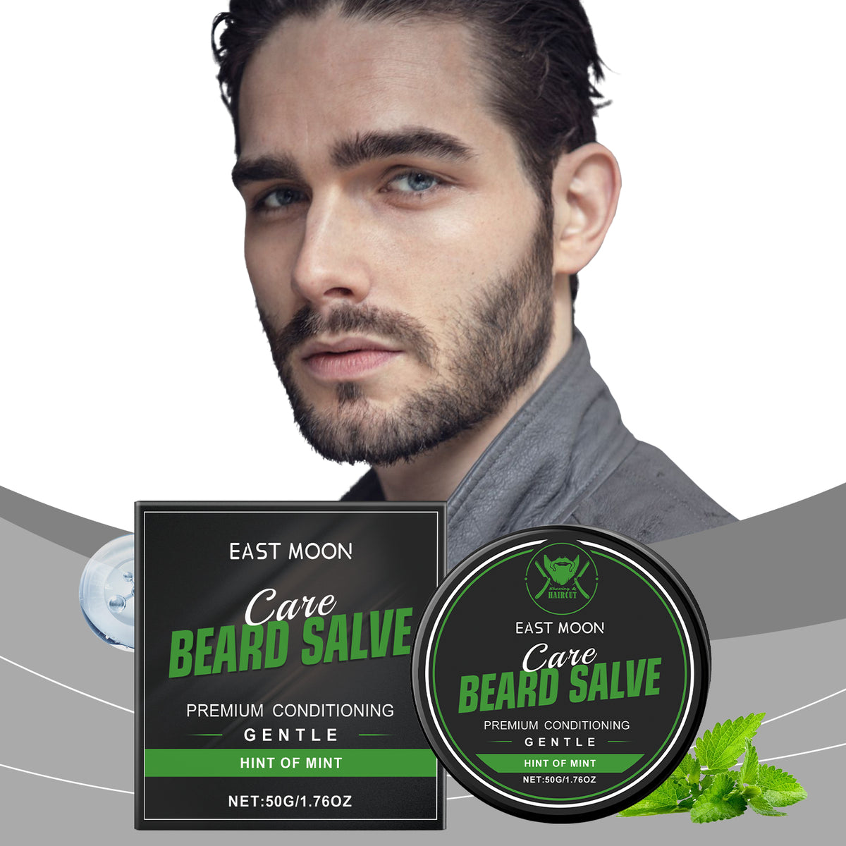 EAST MOON Hint of Mint Beard Balm — product and packaging