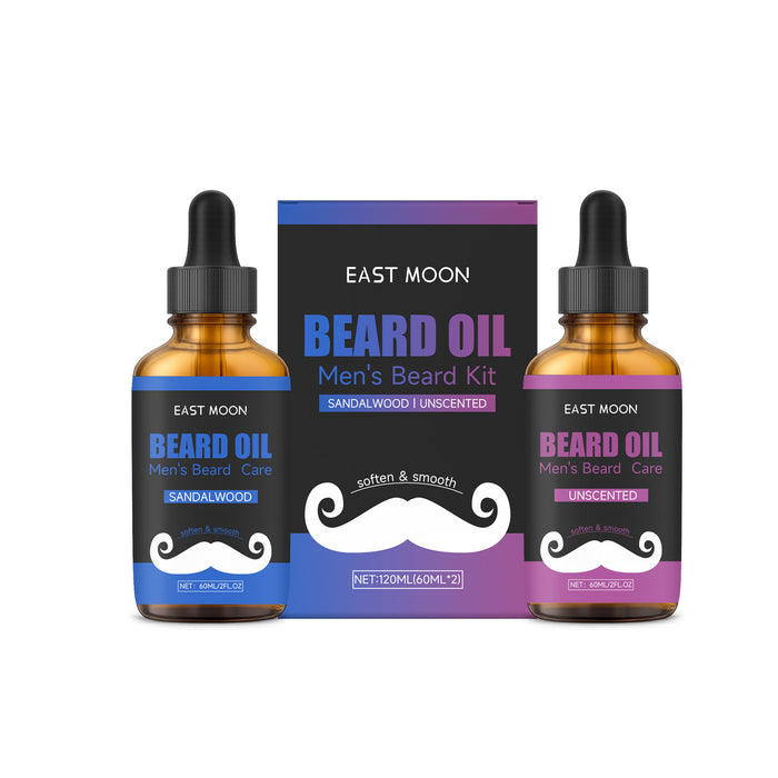 EAST MOON Beard Oil Set — front label and pack contents