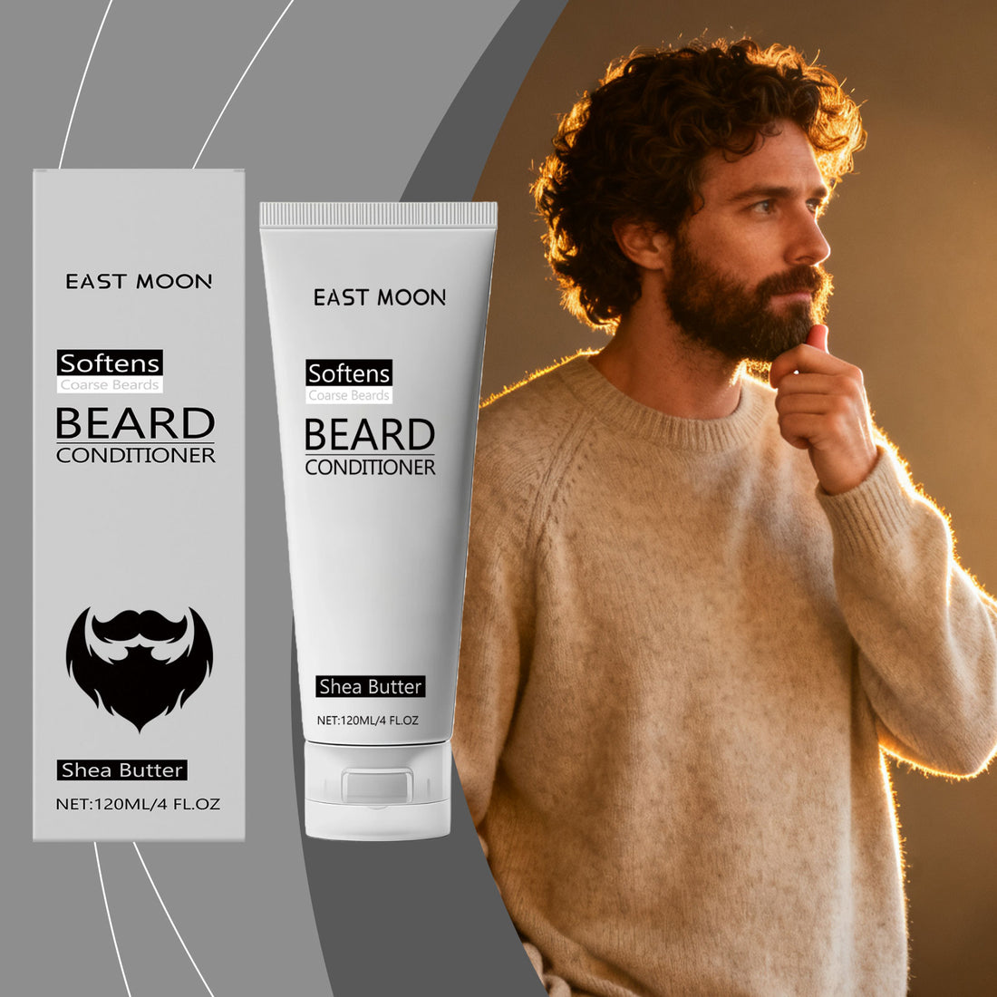 EAST MOON Beard Conditioner with Shea & Aloe — product dimensions and pack contents