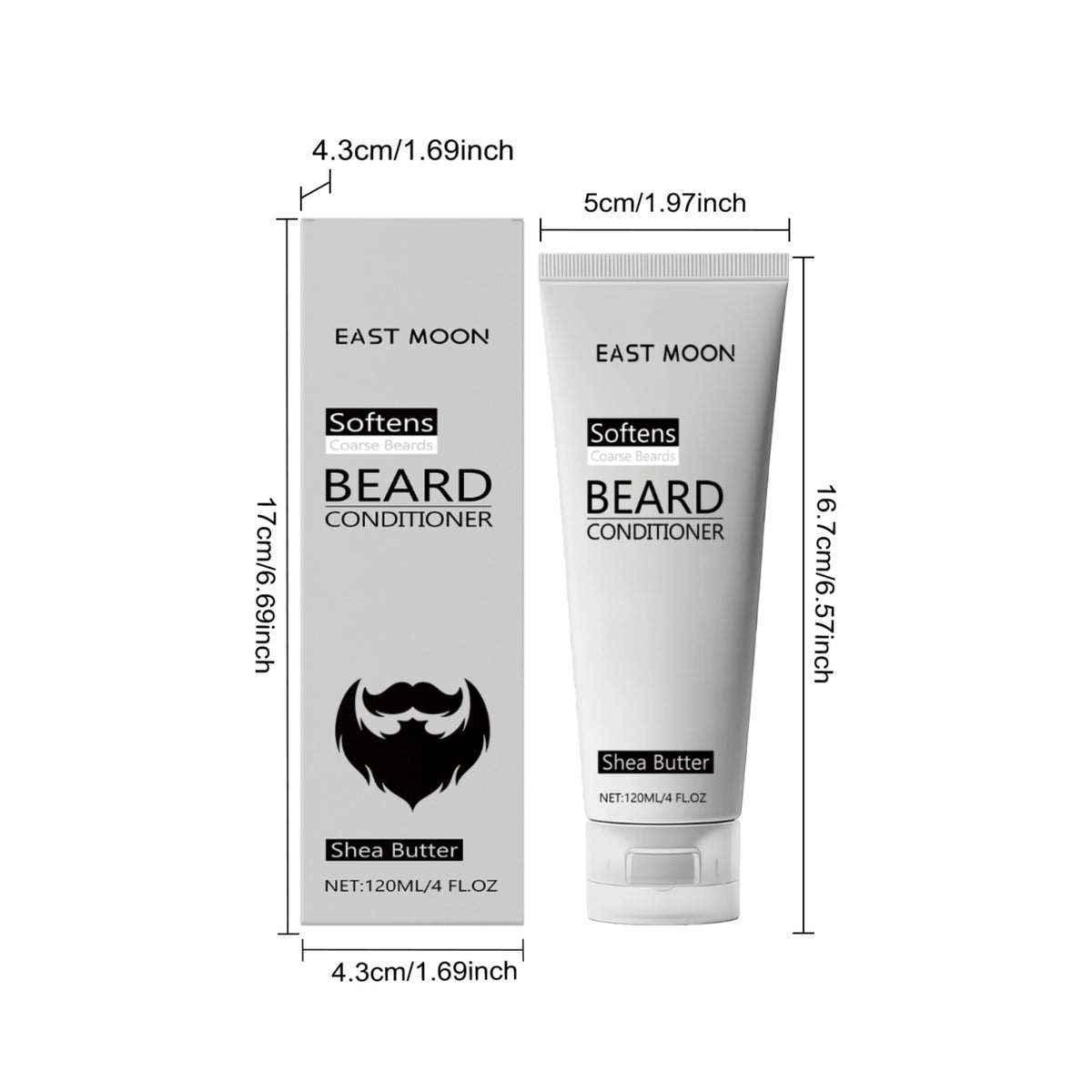 EAST MOON Beard Conditioner with Shea & Aloe — product dimensions and pack contents