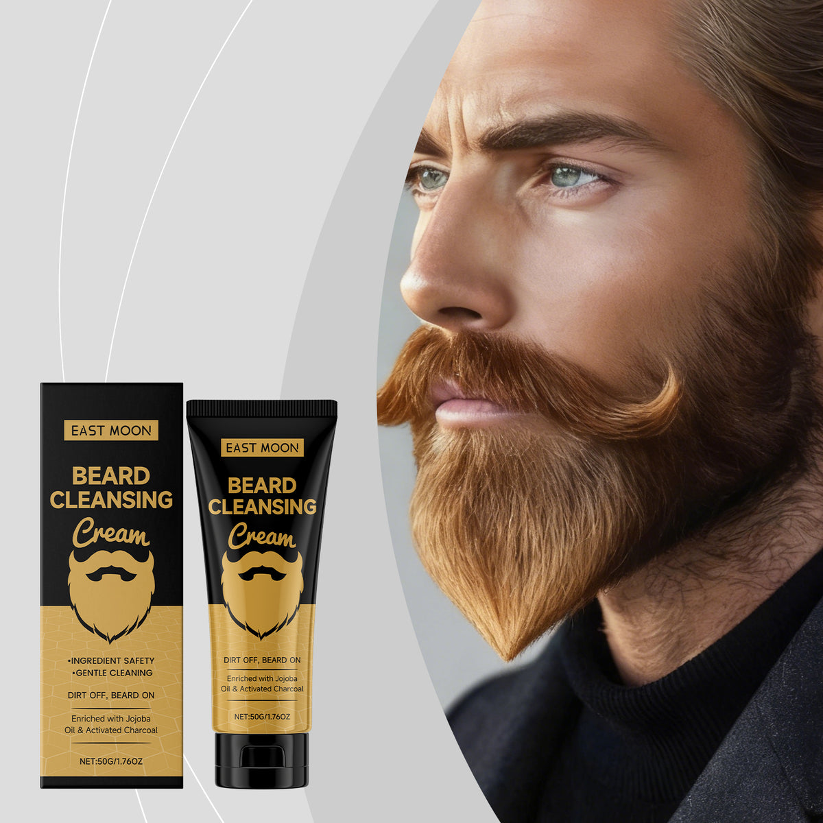EAST MOON Charcoal Beard Wash with Jojoba — product and packaging
