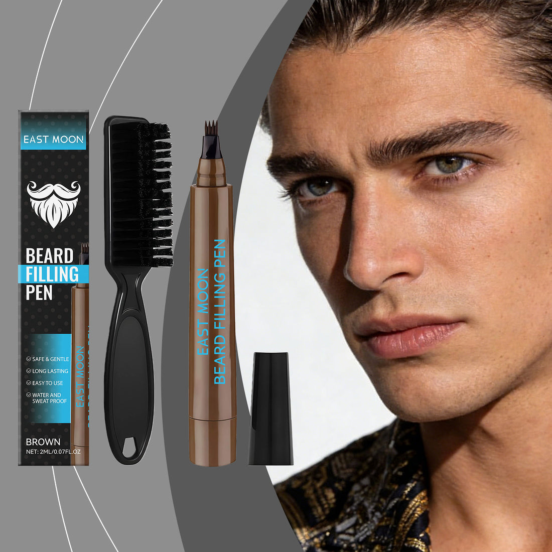 EAST MOON Brown Beard Filler Pen & Brush — product and front packaging