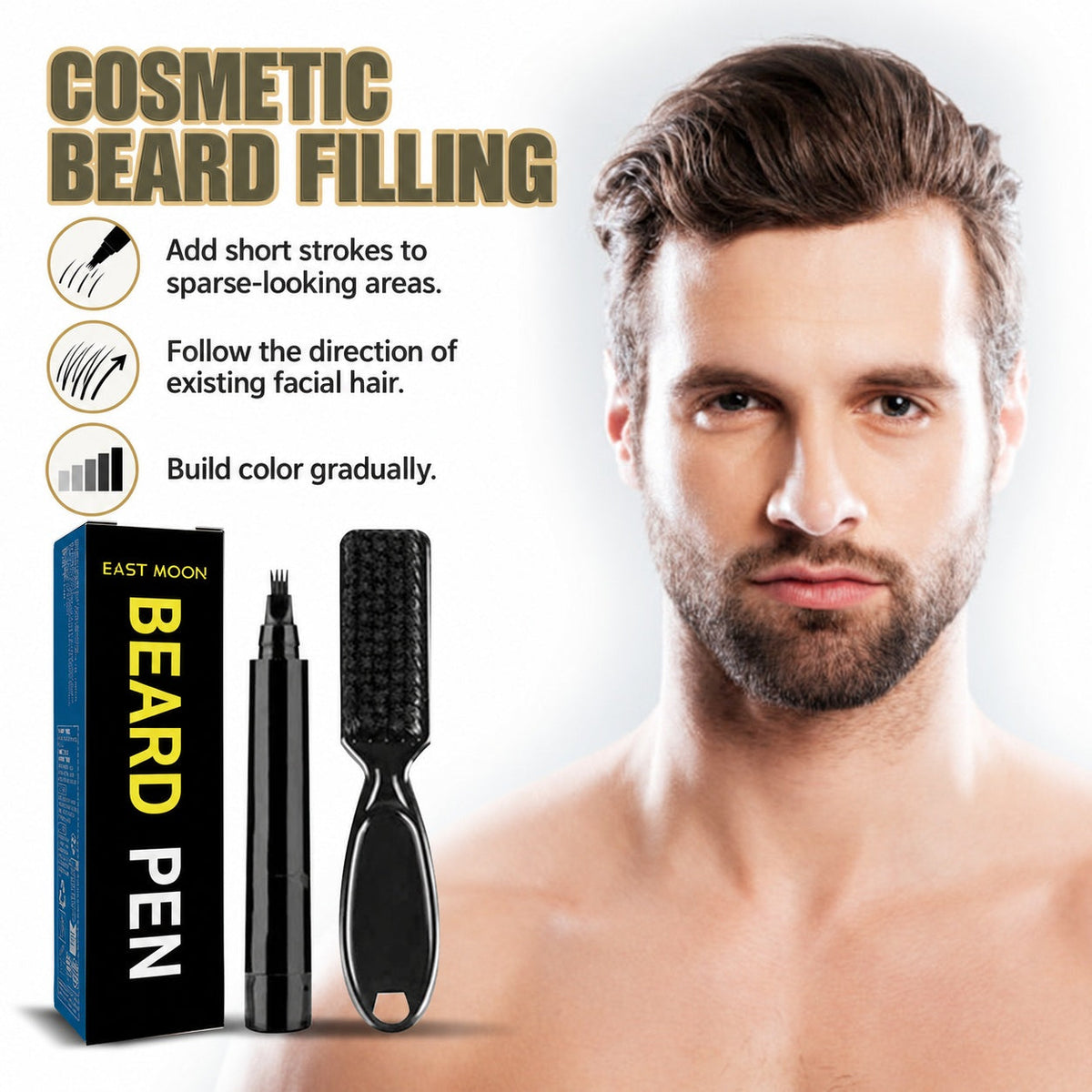 EAST MOON Black Beard Filler Pen & Brush — cosmetic beard filling and gradual application