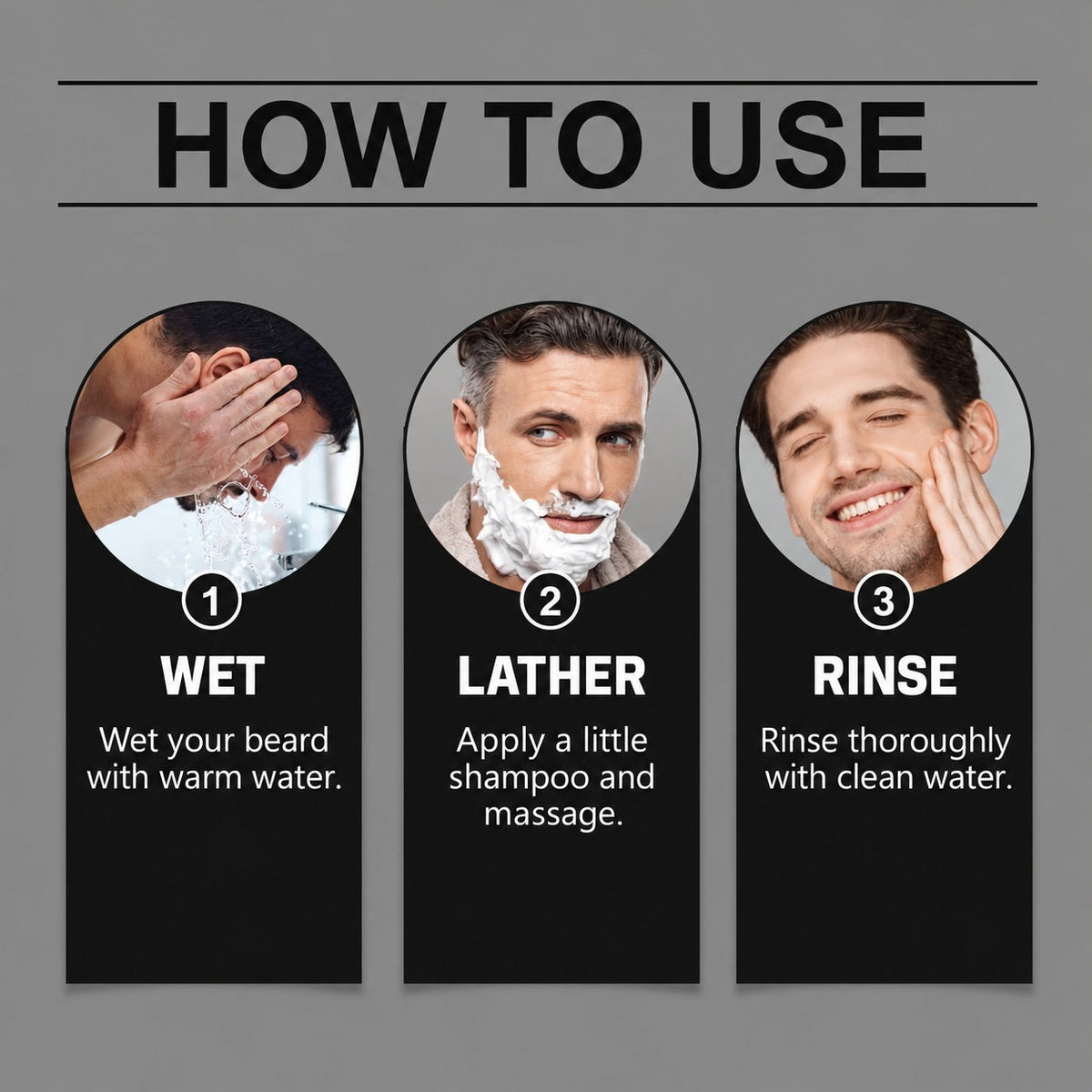 EAST MOON Beard Wash with Argan & Jojoba — step-by-step application guide