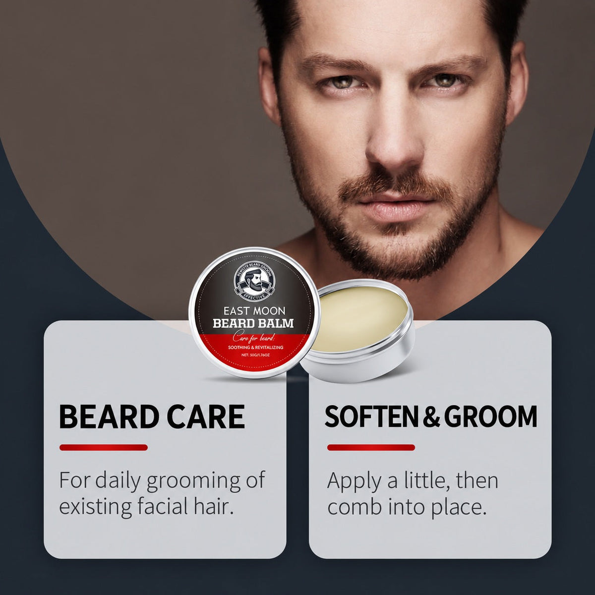 EAST MOON Sandalwood Beard Balm with Coconut Oil — everyday beard conditioning
