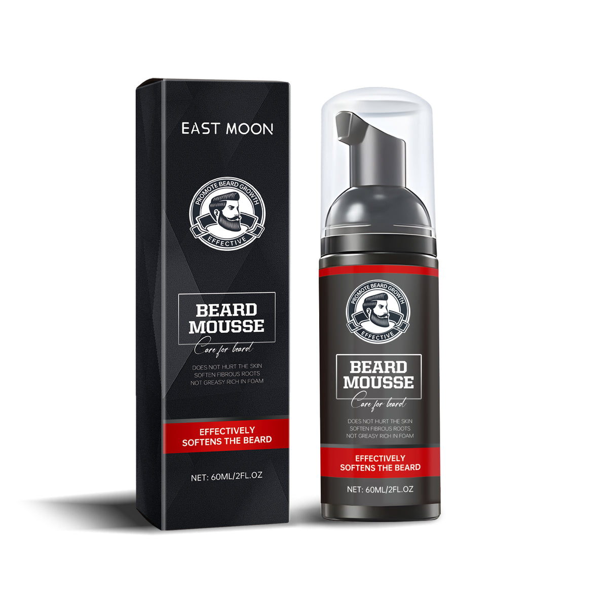 EAST MOON Foaming Beard Wash — front label and pack contents