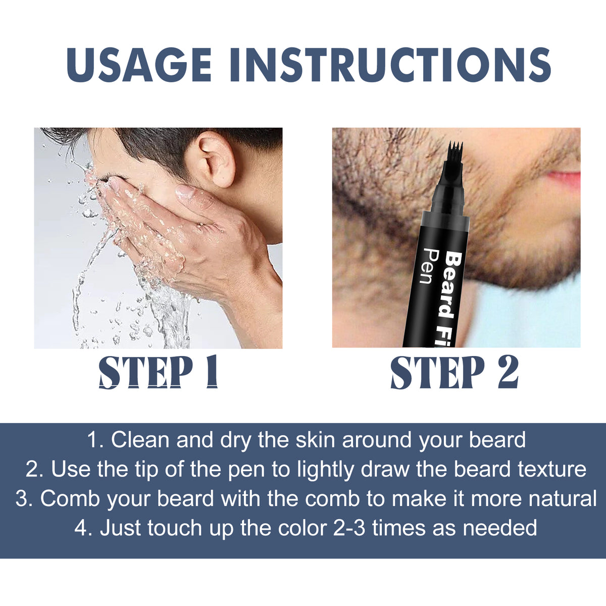 EAST MOON Black Beard Filler Pen & Brush — step-by-step application guide