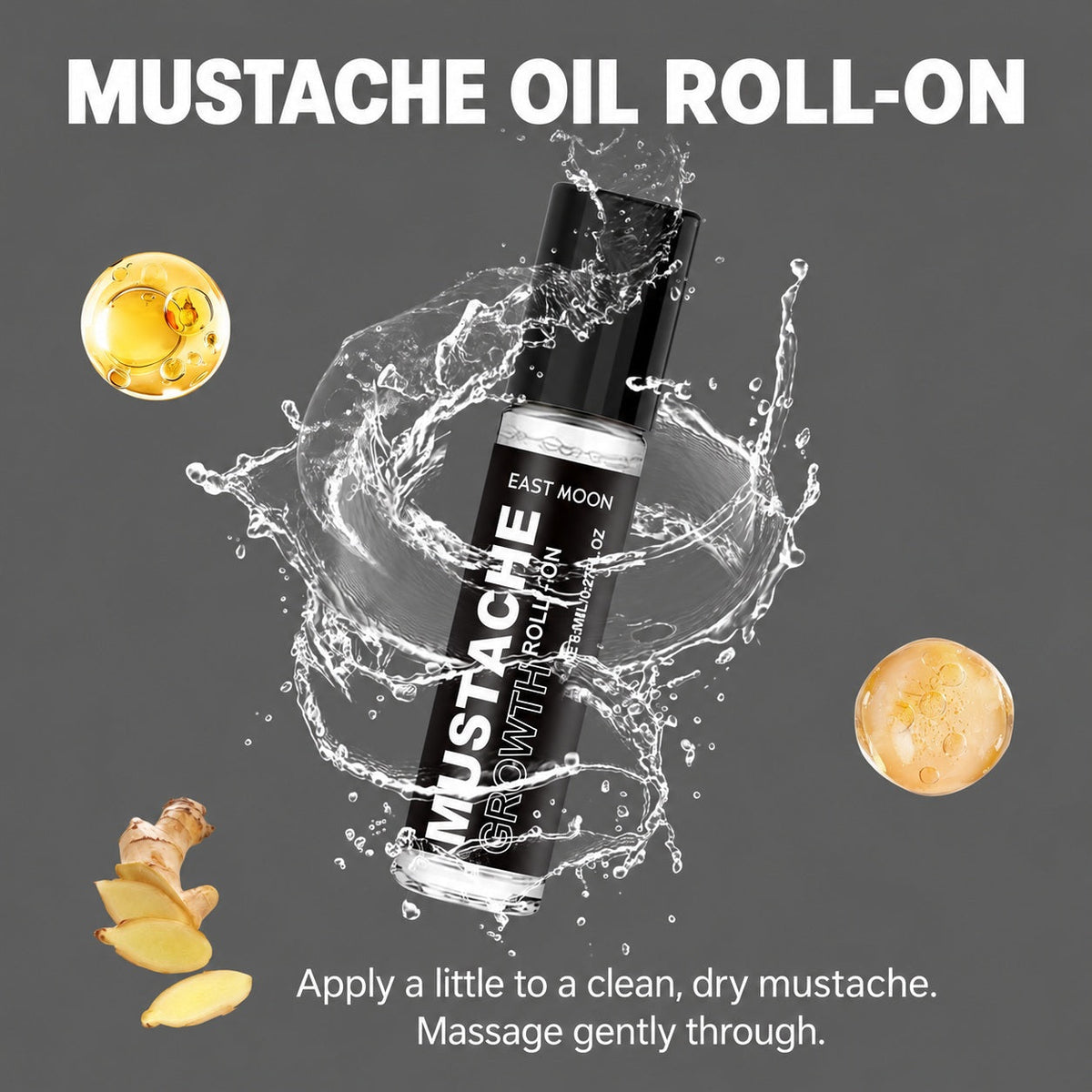 EAST MOON Mustache Oil Roll-On — beard softening and grooming illustration